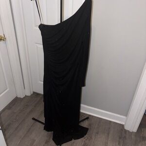 Vintage 90s Cachet One Shoulder Goddess Gown 16 Y2K formalwear Ruched Slimming